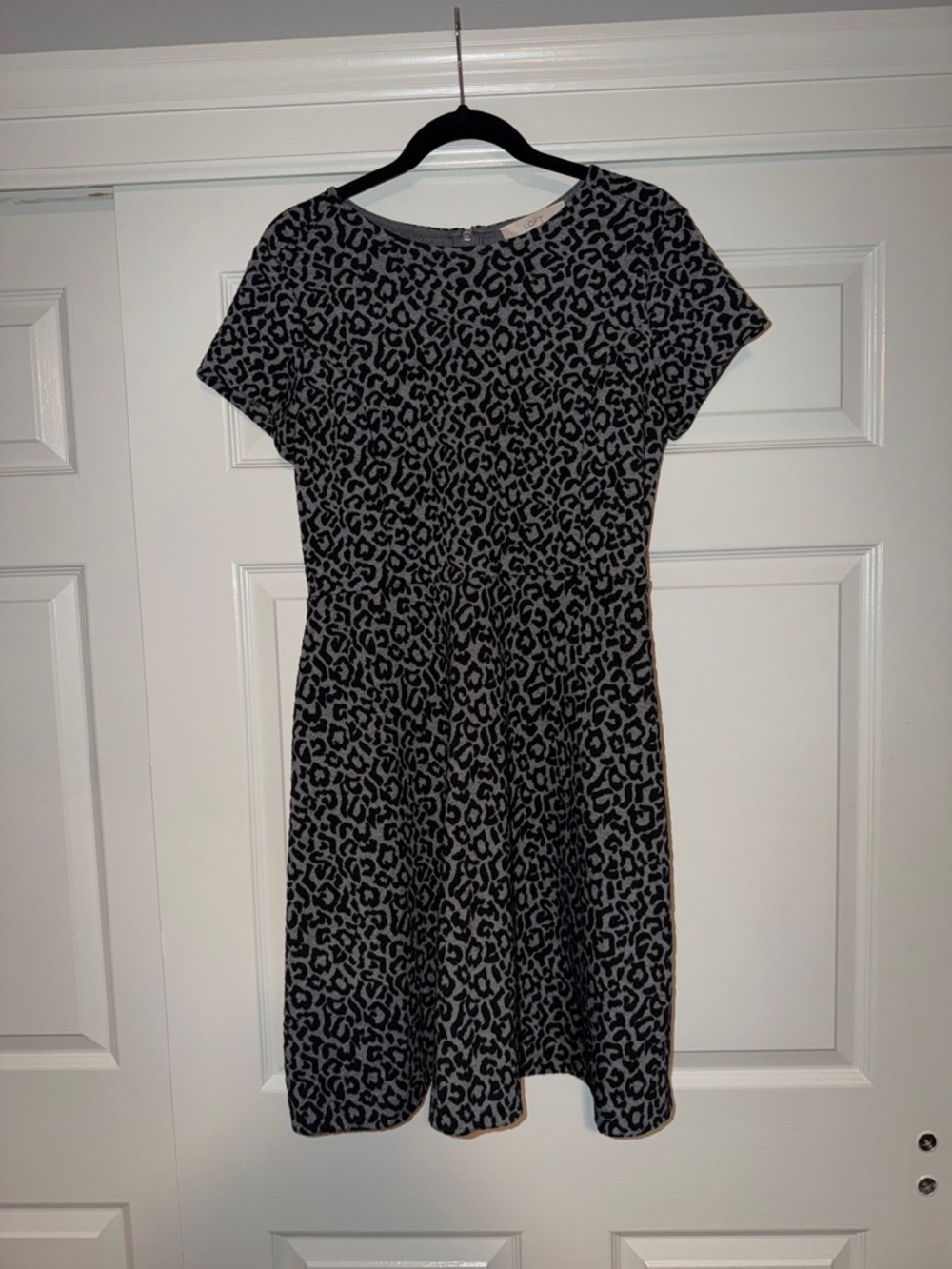 Loft Black and Gray Leopard Print Swing Dress size 6